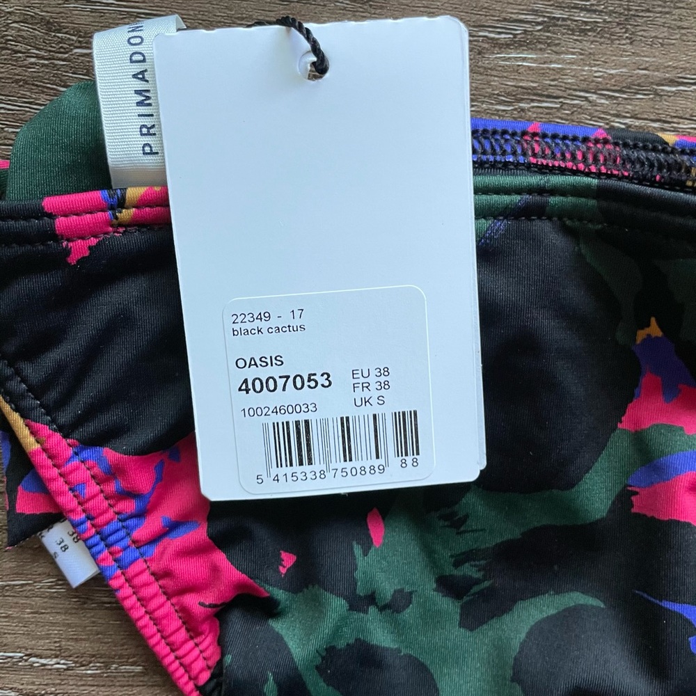 Prima Donna Black Oasis Bikini Set Top 32D + Bottoms S Black Cactus Adjustable - Picture 7 of 16